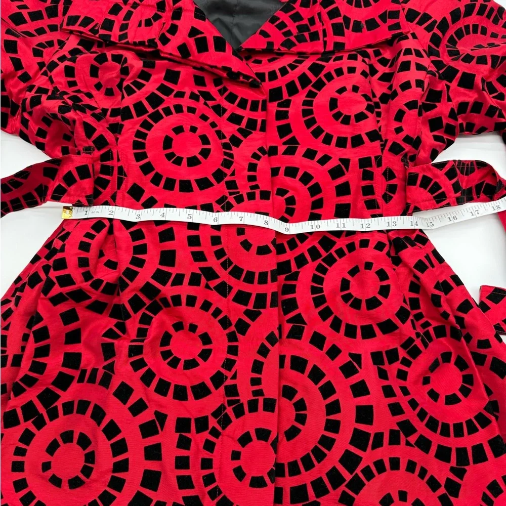 UBU Red Black Velvet Flocked Belted Statement Jacket Large - Picture 9 of 12